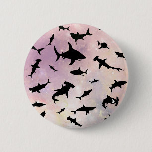 Pink shadow fish shark on gradient galaxy Space 6 Cm Round Badge