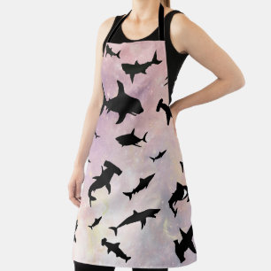 Pink shadow fish shark on gradient galaxy Space Apron