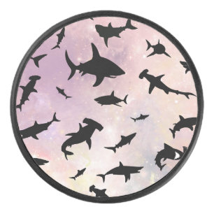 Pink shadow fish shark on gradient galaxy Space Hockey Puck