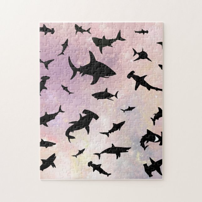 Pink shadow fish shark on gradient galaxy Space Jigsaw Puzzle (Vertical)