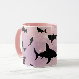 Pink shadow fish shark on gradient galaxy Space Mug