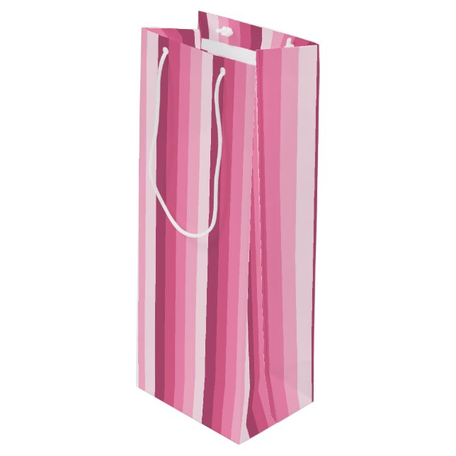 Pink shadow stripes wine gift bag (Front Angled)