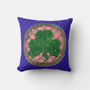 Pink Shamrock Celtic Knots On Blue Plaid Cushion