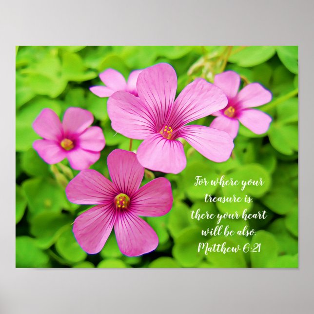 Pink Shamrock Flowers Bible Verse Poster (Front)
