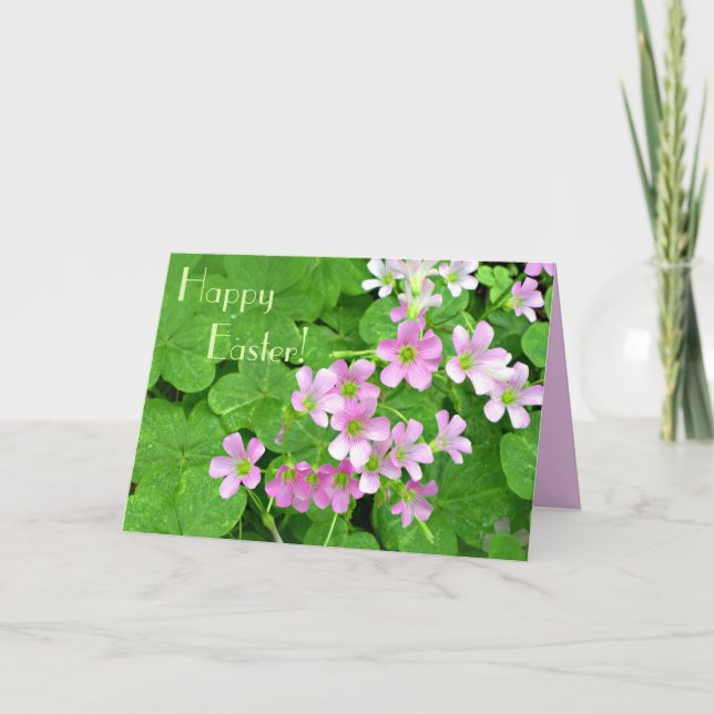 Pink Shamrock Flowers Happy Easter Card (Front)