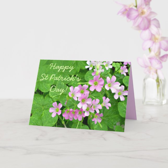 Pink Shamrock Flowers Happy St Patrick's Day Card (Orchid)