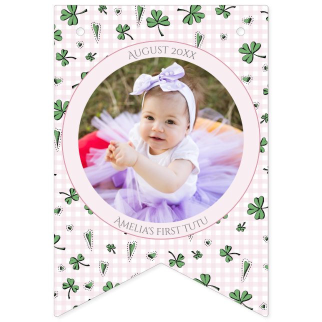 Pink Shamrock Happy Birthday Photo Bunting (First Flag)