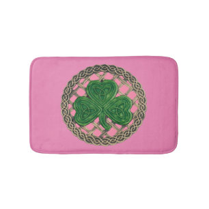 Pink Shamrock On Celtic Knots Bath Mat