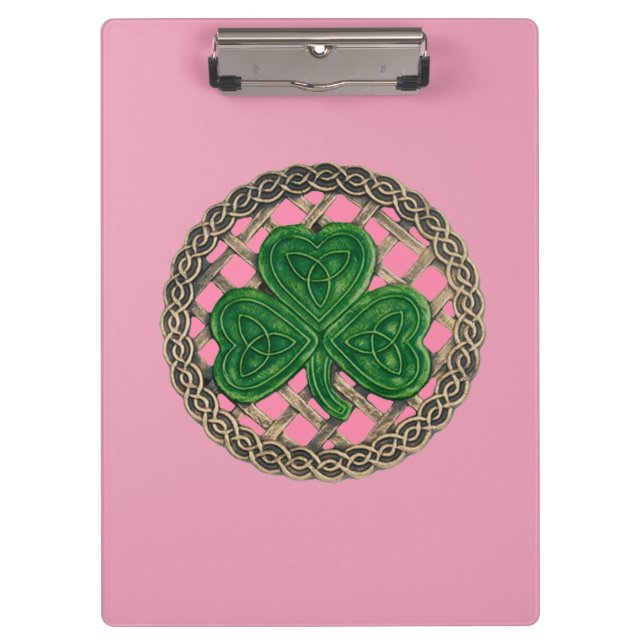 Pink Shamrock On Celtic Knots Clipboard (Front)