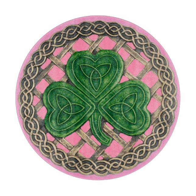 Pink Shamrock On Celtic Knots Cutting Board (Front)
