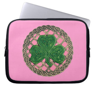Pink Shamrock On Celtic Knots Laptop Sleeve