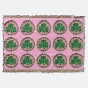 Pink Shamrock On Celtic Knots Throw Blanket