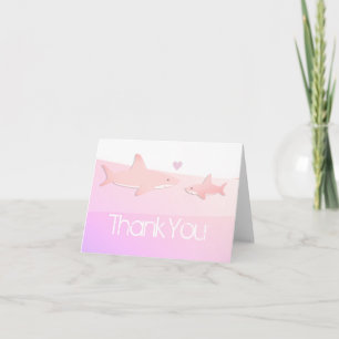 Pink Shark baby shower thank you card