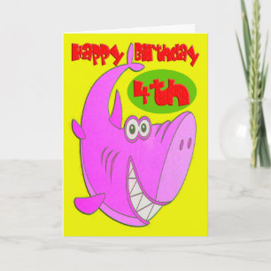 Pink Shark Fourth Birthday Card