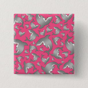 Pink shark pattern 15 cm square badge