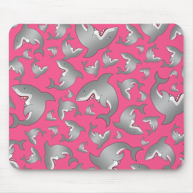 Pink shark pattern mouse mat (Front)