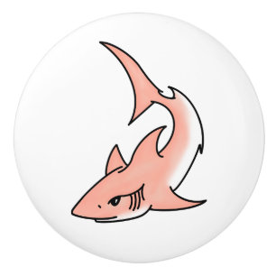 pink shark week cartoon tattoo art ocean animal ceramic knob