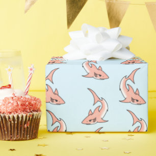 pink shark week cartoon tattoo art ocean animal wrapping paper