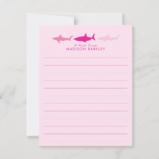Pink Sharks Cute Kid's Flat Stationary Cards (Front)