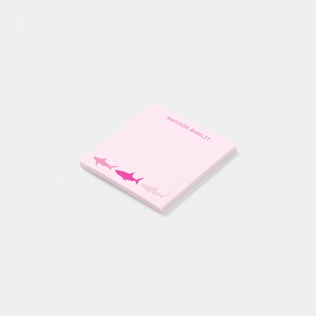 Pink Sharks Cute Kid's Post-it Notes (Angled)