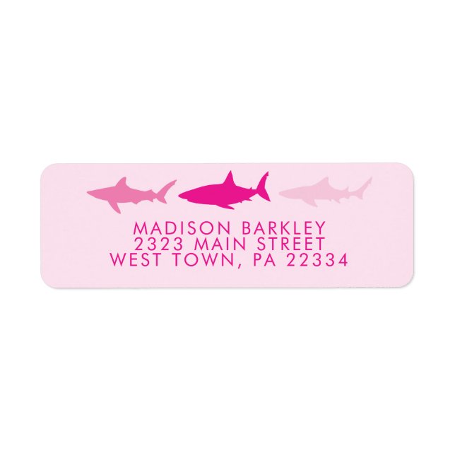 Pink Sharks Cute Kid's Return Address Label (Front)