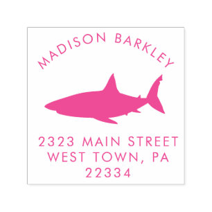 Pink Sharks Cute Kid's Return Address Stamp