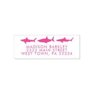 Pink Sharks Cute Kid's Return Address Stamp