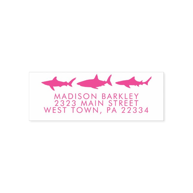 Pink Sharks Cute Kid's Return Address Stamp (Design)