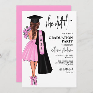 Pink She Did It Graduation Party Invitation
