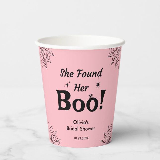 Pink She Found Her Boo Halloween Bridal Shower  Paper Cups (Back)