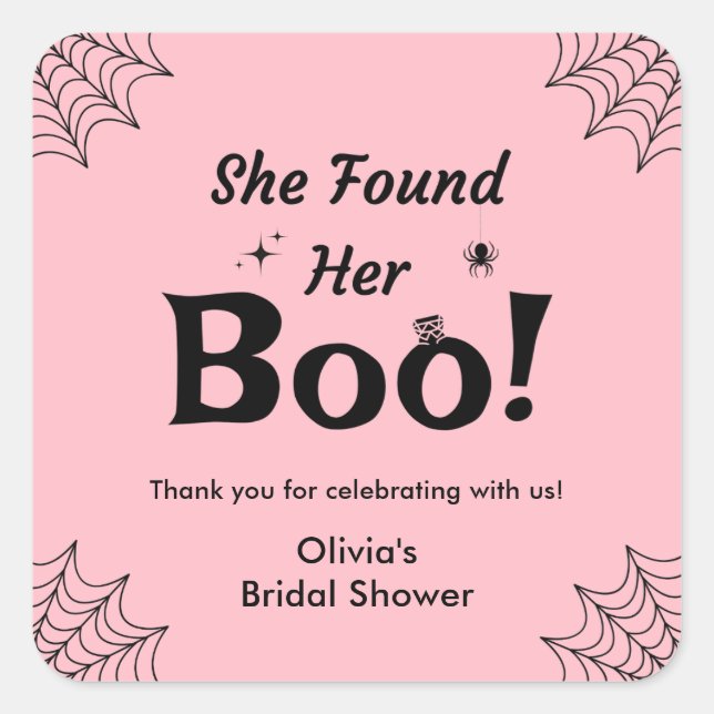 Pink She Found Her Boo Halloween Bridal Shower  Square Sticker (Front)