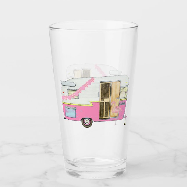 Pink She Shed Vintage Trailer Glass (Front)