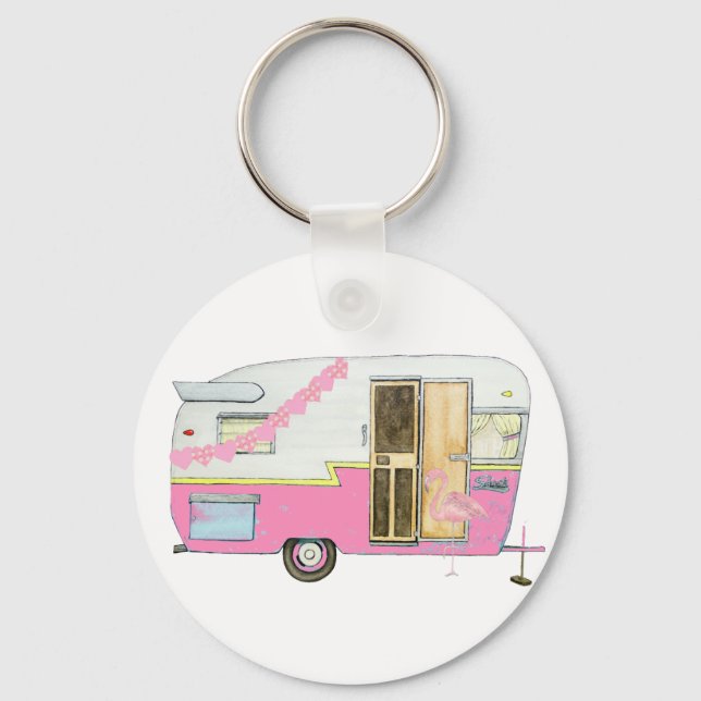Pink She Shed Vintage Trailer Key Ring (Front)