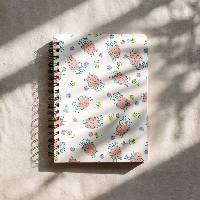 Pink Sheep with Flowers & Berries - Cute Pattern Notebook (Creator Uploaded)