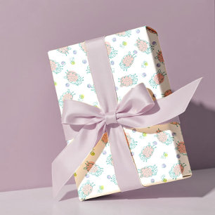 Pink Sheep with Flowers & Berries - Cute Pattern Wrapping Paper