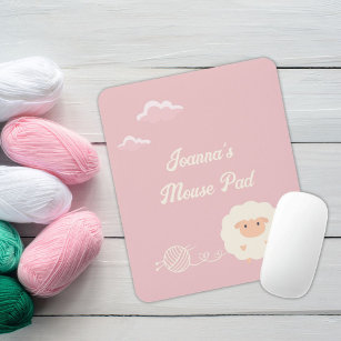 Pink sheep yarn knitting needles mouse mat