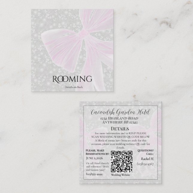 Pink Sheer bow Bouquet Rooming Enclosure Card (Front/Back)