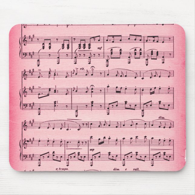 Pink  Sheet Music Mouse Mat (Front)