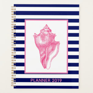 Pink Shell and Navy Stripe Planner