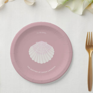 Pink shell baptism christening Paper Plate