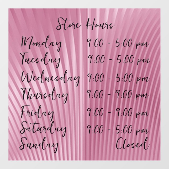 Pink Shell Store Hours Personalised Window Cling (Sheet)