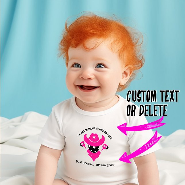 Pink Sheriff's Pickleball Showdown Baby Bodysuit (Pink Sheriff's Pickleball baby body suit with customizable text.  Cute. Lovely as gift)