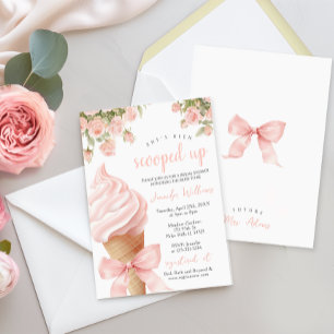 Pink She's Been Scooped Up Ice Cream Bridal Shower Invitation