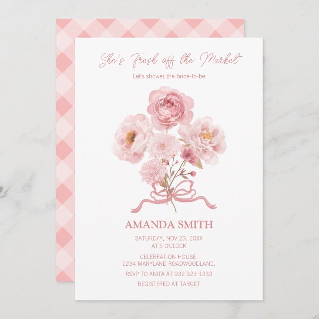 Pink She's Fresh Off the Market Bridal Shower  Invitation (Front/Back)