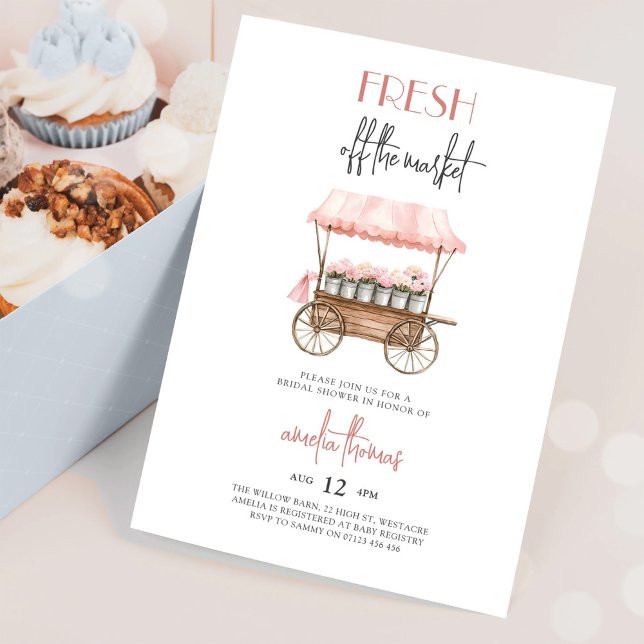 Pink She's Off Market Farmers Market Bridal Shower Invitation (Creator Uploaded)