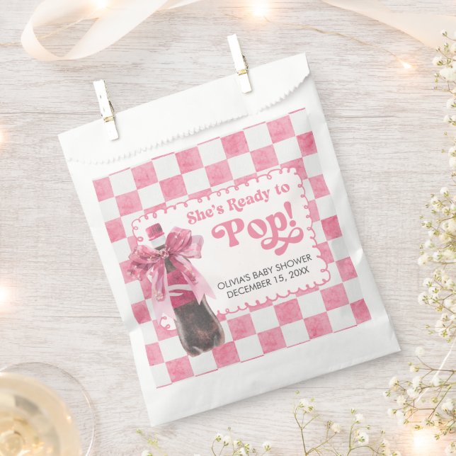 Pink She's Ready to Pop Baby Shower Favour Bags (Clipped)