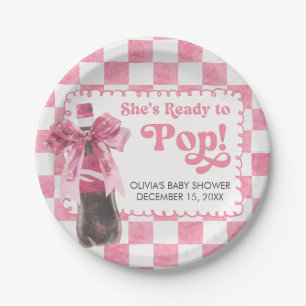 Pink She's Ready to Pop Baby Shower Paper Plate