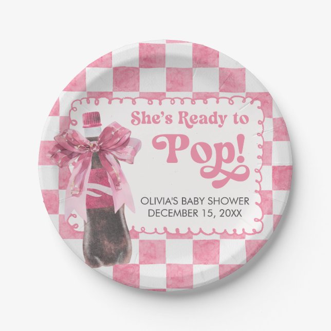 Pink She's Ready to Pop Baby Shower Paper Plate (Front)