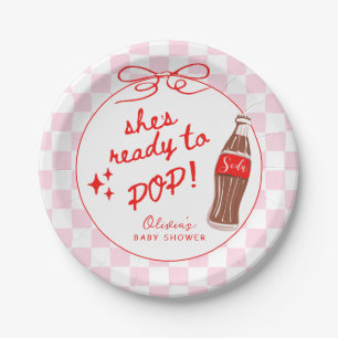 Pink She's Ready to Pop Soda Baby Shower Paper Pla Plate