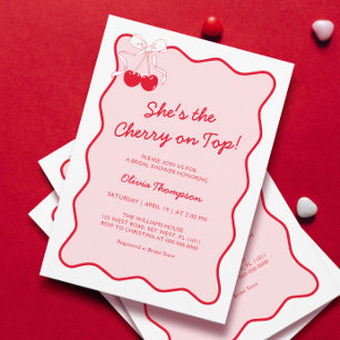 Pink She's the Cherry on Top Bridal Shower Invitation